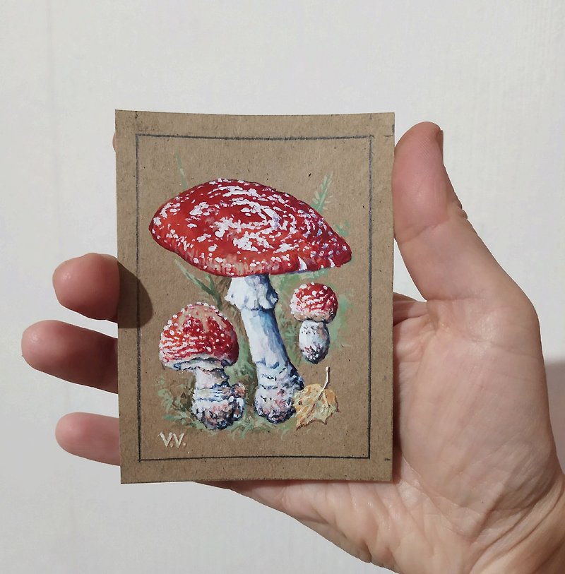 ACEO迷你蘑菇 - 海报/装饰画/版画 - 纸 红色