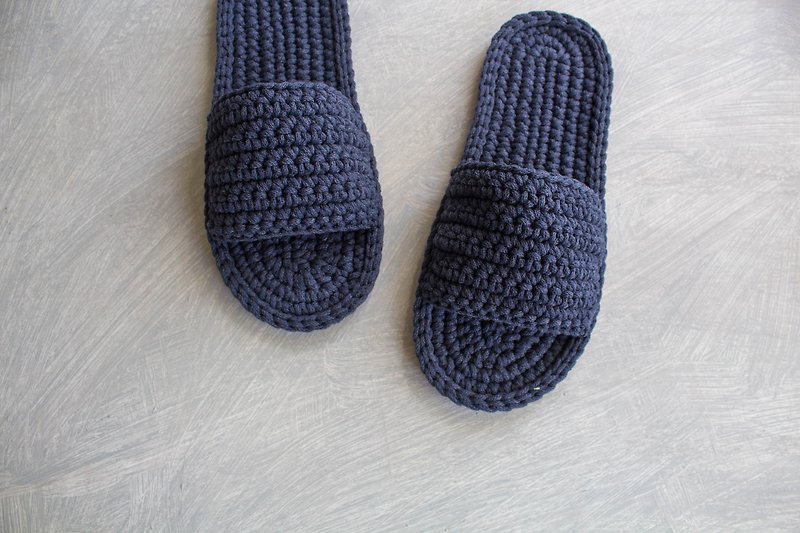 Slippers for men - Home slippers - Knitting shoes - 拖鞋 - 棉．麻 蓝色