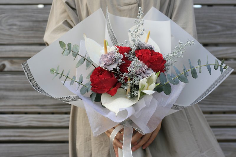 情人节 经典红白 鲜花束 - 干燥花/捧花 - 植物．花 红色