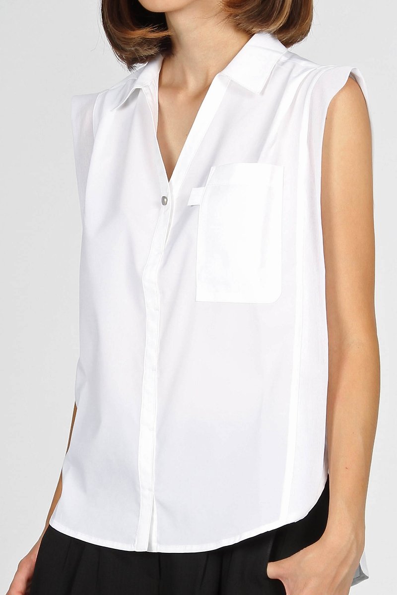 开襟拼纱落肩衬衫 - 白 - 女装衬衫 - 聚酯纤维 白色