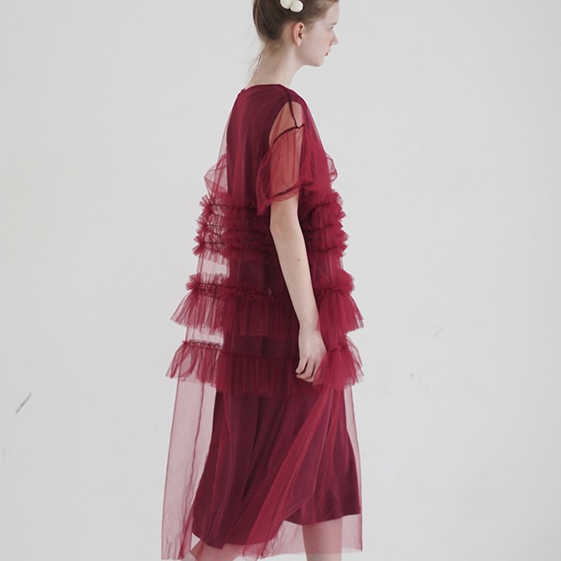 红色网纱连身裙 - imakokoni - 洋装/连衣裙 - 棉．麻 红色