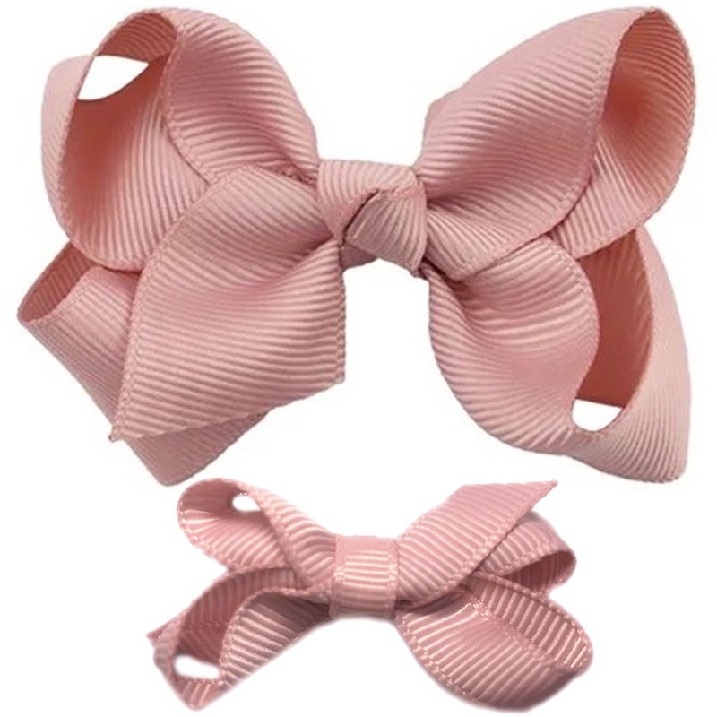 Cutie Bella 蝴蝶结全包布 手工发饰中小套装2入发夹-Dusty Pink - 发饰 - 聚酯纤维 粉红色