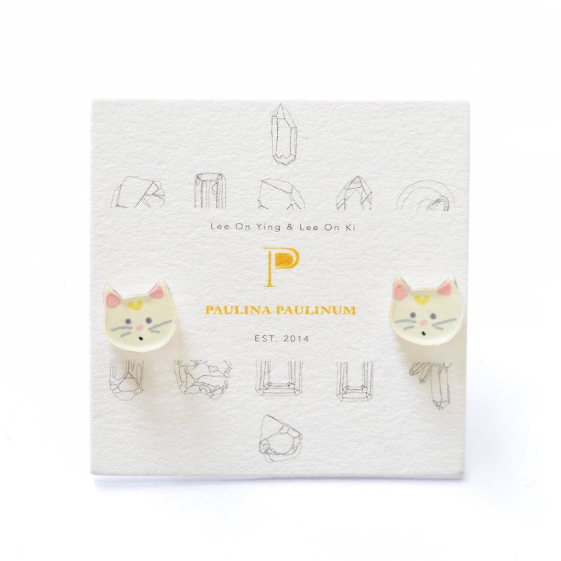 动物系列－白猫 耳夹/耳针 小耳环 - 耳环/耳夹 - 压克力 多色