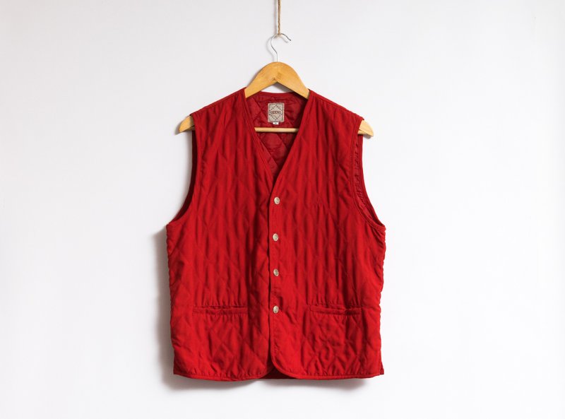 80s Vintage Quilted Red Vintage Waistcoat Vest 5243 - 女装背心 - 聚酯纤维 红色