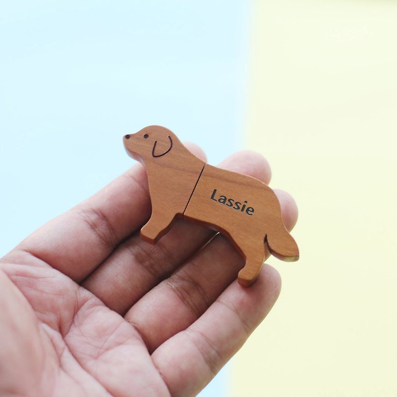 【定制礼物】 USB 随身碟 狗狗 派对动物 |  钥匙圈 生日礼物 - 其他 - 木头 咖啡色