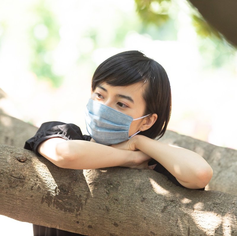 Smooth breathing handmade mask | Plain Marineblue | 日本製可水洗手作立體口罩 天藍色 敏感肌 環保 送禮 - 口罩 - 棉．麻 蓝色