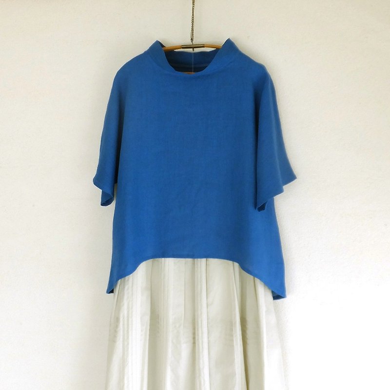linen　プルオーバー　藍色 - 女装上衣 - 棉．麻 蓝色