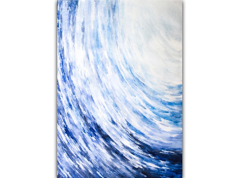 Sea Wave Painting Ocean Original Art Abstract Watercolor Hand-Painted - 海报/装饰画/版画 - 纸 蓝色