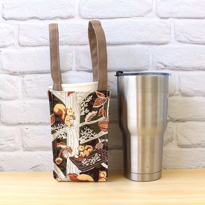 松鼠饮料提袋(大) 环保杯袋 冰霸杯袋 - 随行杯提袋/水壶袋 - 棉．麻 咖啡色