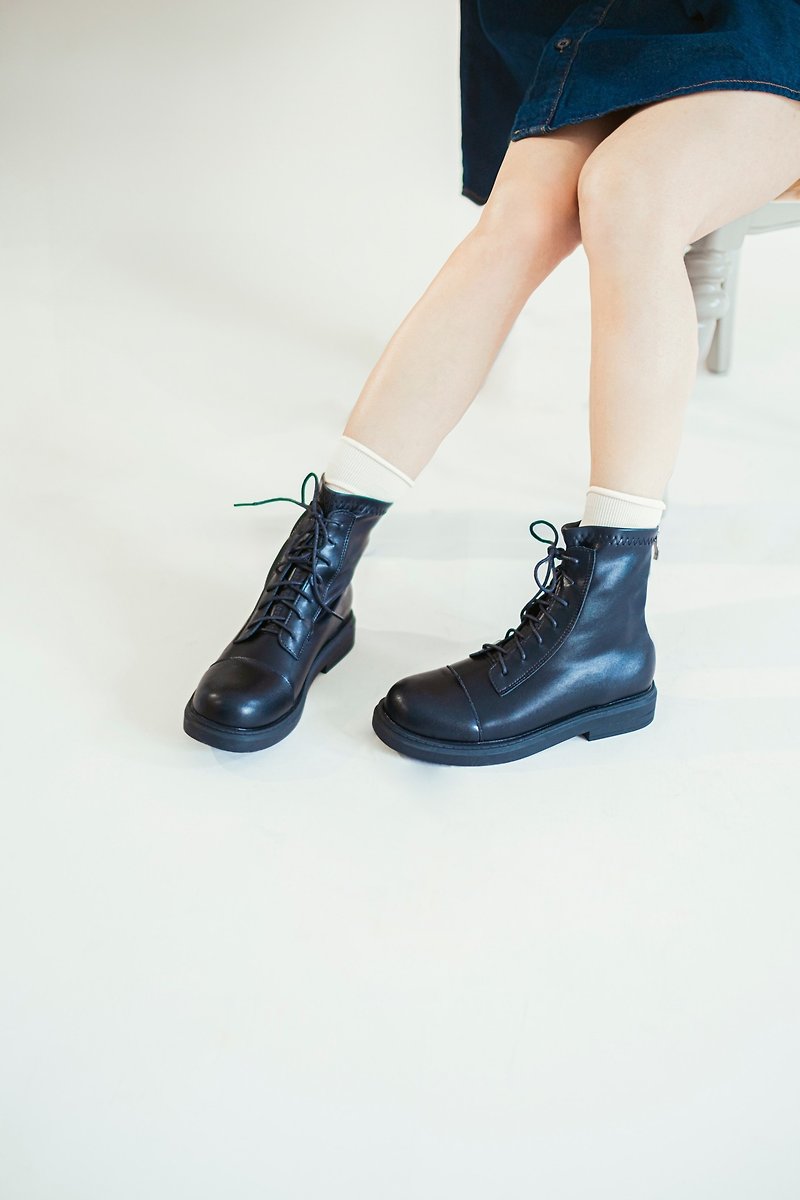 香港品牌 Karin Laces Boot 绑带中筒靴 黑色 - 女款短靴 - 环保材料 黑色