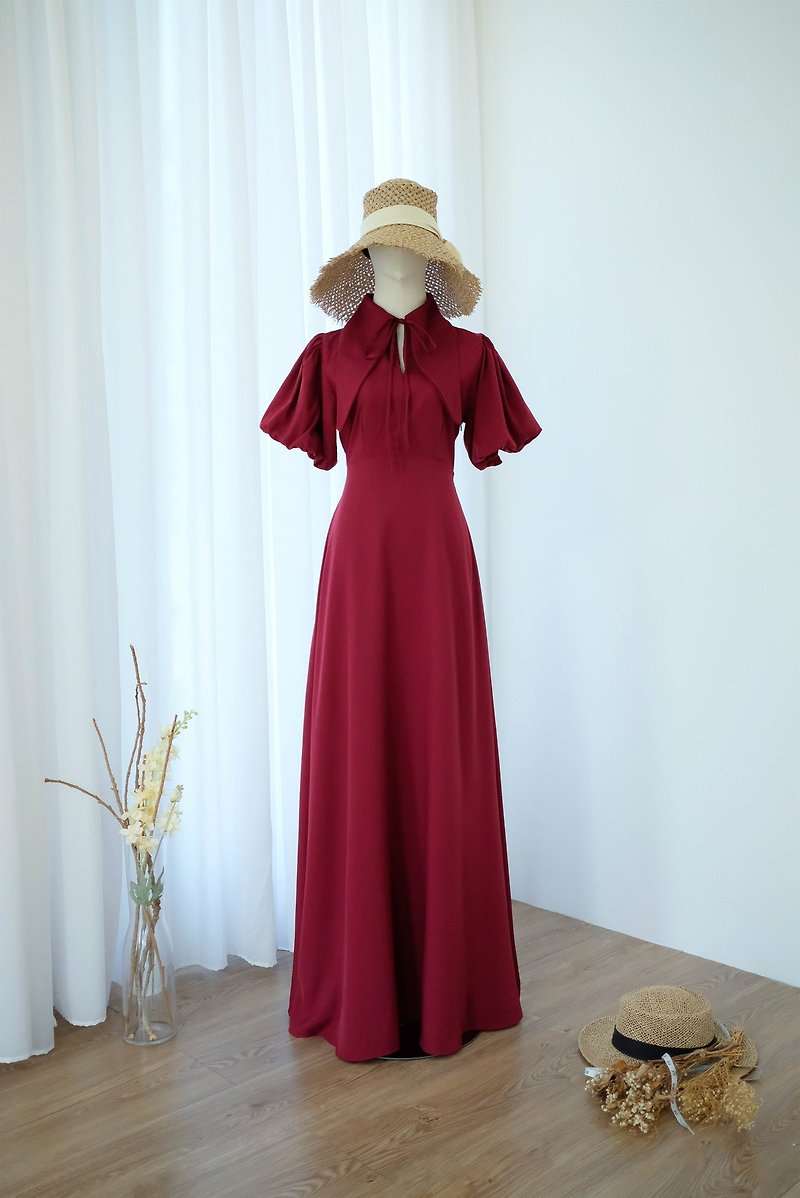 Burgundy polo dress Maxi party wedding bridesmaid dress dark red dress - 洋装/连衣裙 - 聚酯纤维 红色