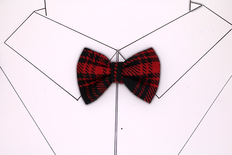 黑红格子领结蝴蝶结复古领花 - 领带/领带夹 - 棉．麻 红色