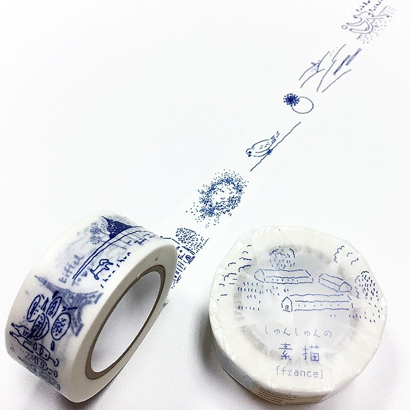 仓敷意匠 x shun shun 素描和纸胶带【法国 (23202-03)】 - 纸胶带 - 纸 蓝色