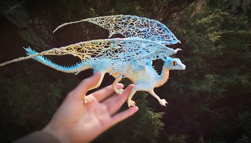 Sky dragon fantasy animal art unique figurine sculpture personalized gift - 玩偶/公仔 - 其他材质 蓝色