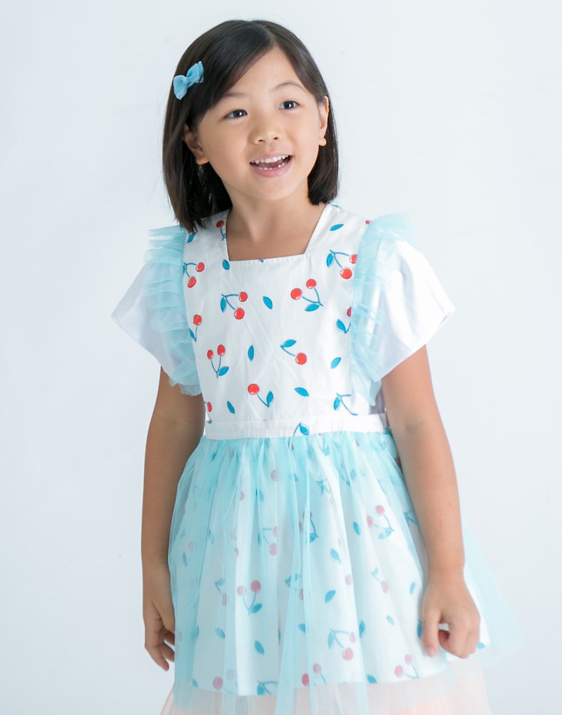 儿童围裙工作服画画衣 蕾丝纱裙洋装 Cherry - 童装裙 - 棉．麻 蓝色