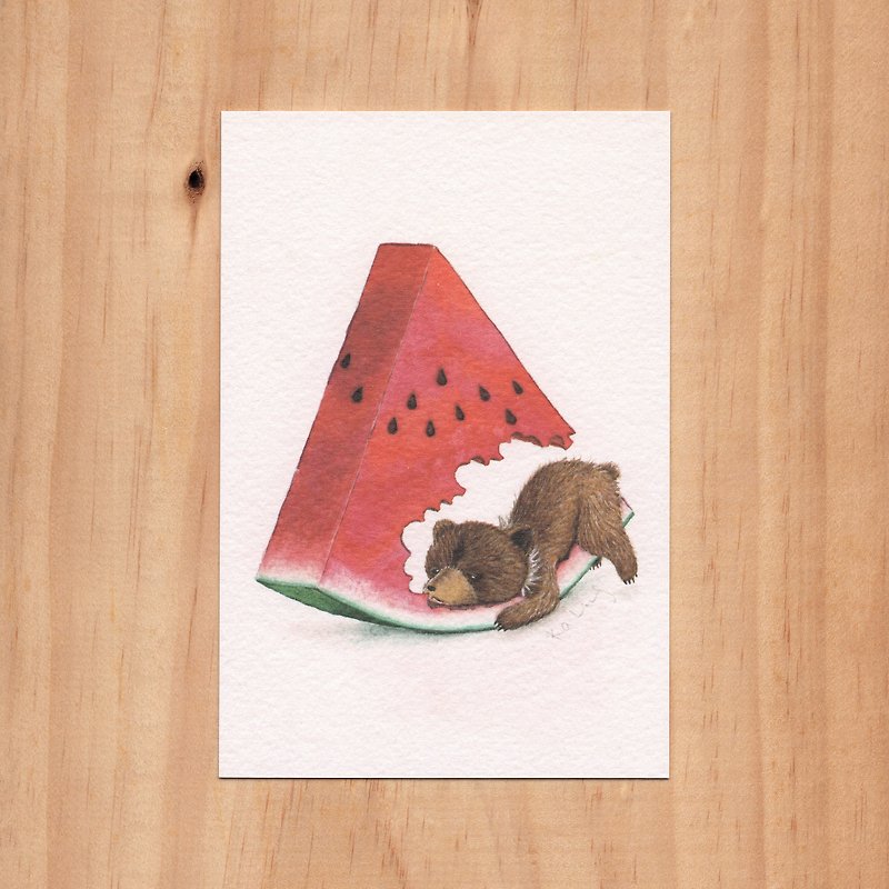 "我的毛孩朋友 - 小熊的夏日"水彩插画明信片 - 卡片/明信片 - 纸 