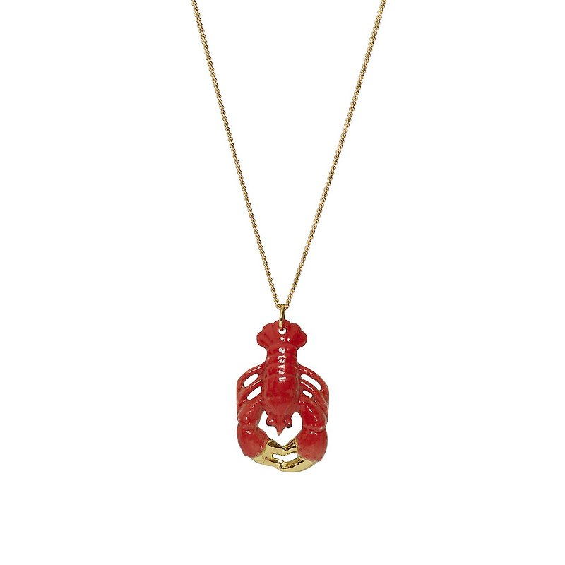 AndMary 手绘瓷项链-龙虾 礼盒包装Small Lobster Necklace - 项链 - 瓷 红色