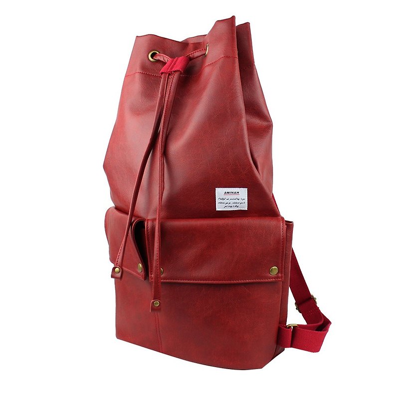 AMINAH-红色束口后背包【am-0293】 - 束口袋双肩包 - 人造皮革 红色
