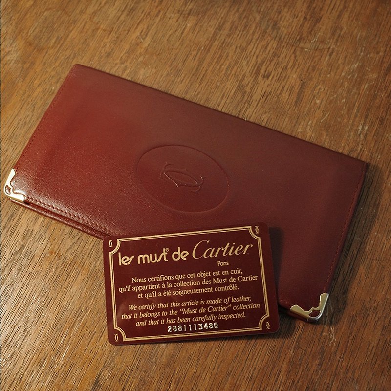 Cartier 卡地亚 经典酒红色 小牛皮 双C压印 金色饰角 长夹 钱包 - 皮夹/钱包 - 真皮 红色