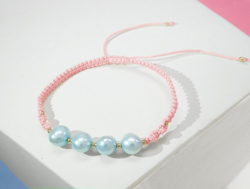 Edith & Jaz • 手织系列 - 粉蓝色淡水珍珠编织手环 - 手链/手环 - 宝石 蓝色