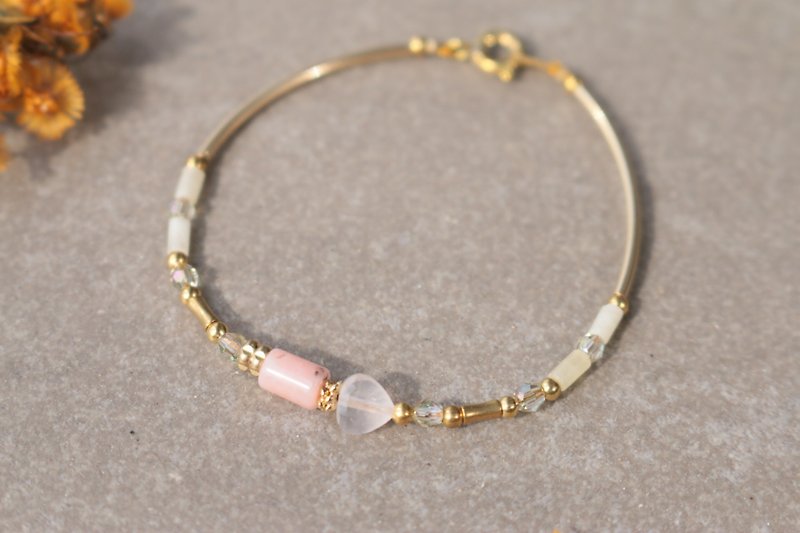 玫瑰石 天然石 黄铜 手环 1127-六月 - 手链/手环 - 宝石 粉红色
