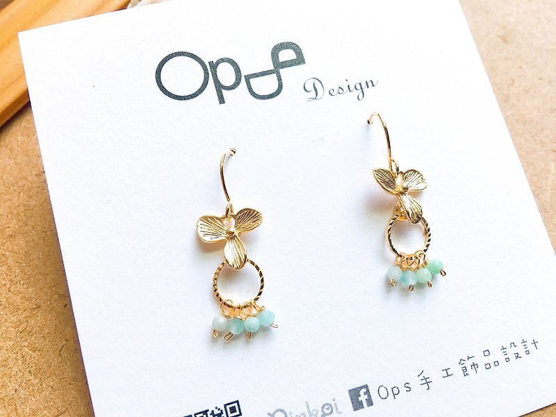 Ops Amazonite Gold Filled earrings- 花/铜包金/天河石/金/简约 - 耳环/耳夹 - 宝石 金色