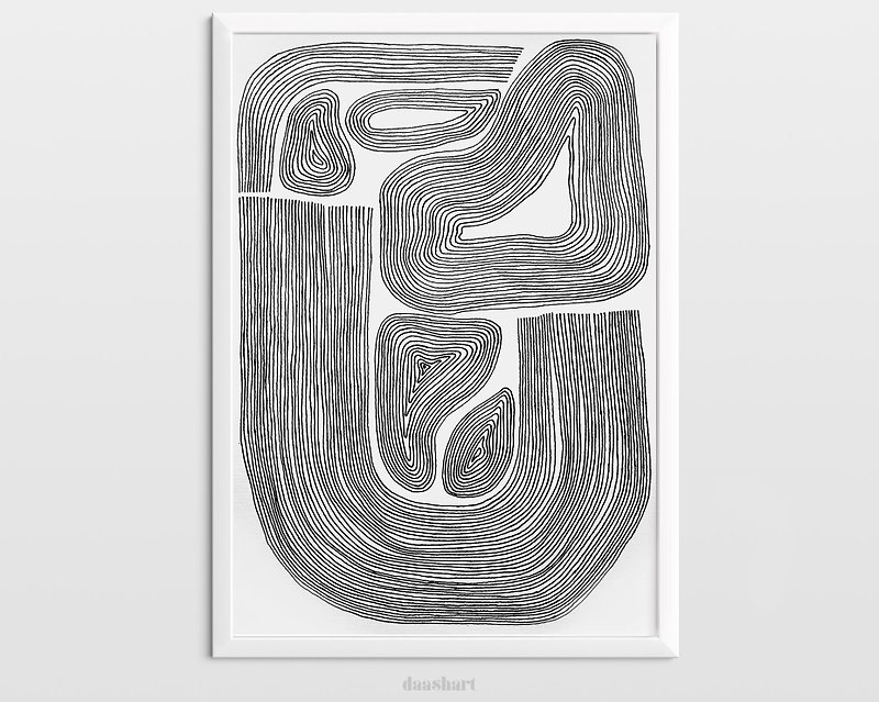 Unique black and white Abstract shapes Original artwork line drawing wall art