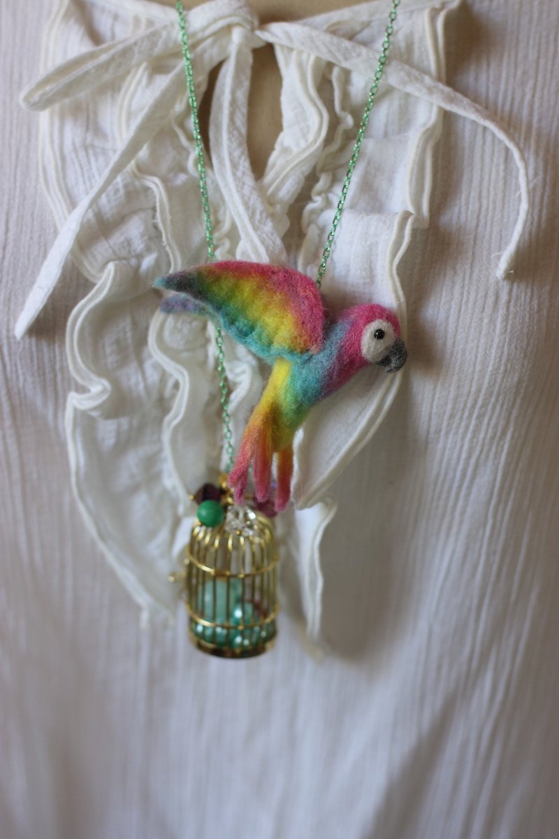 彩虹鹦鹉鸟笼项链  仅此一件 现货款 可直接下标 - 项链 - 羊毛 多色