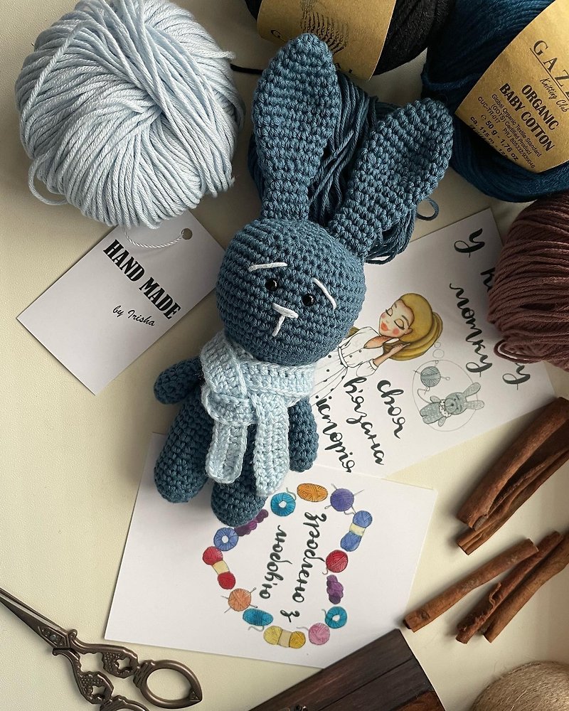 Cute rabbit toy, cute gift, mini crochet animals, crochet bunny - 玩具/玩偶 - 棉．麻 灰色