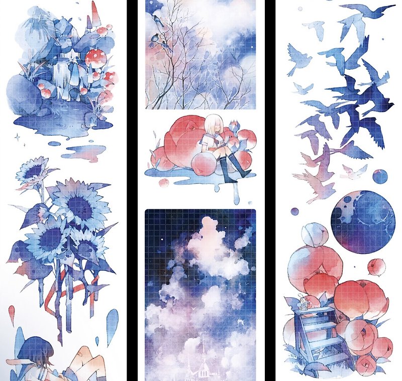蓝色梦境 夏の夢 PET 紙膠帶 虹光 10米卷 - 纸胶带 - 其他材质 蓝色