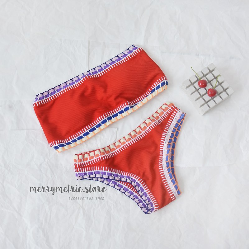 Crochet red bikini - 女装泳衣/比基尼 - 棉．麻 红色