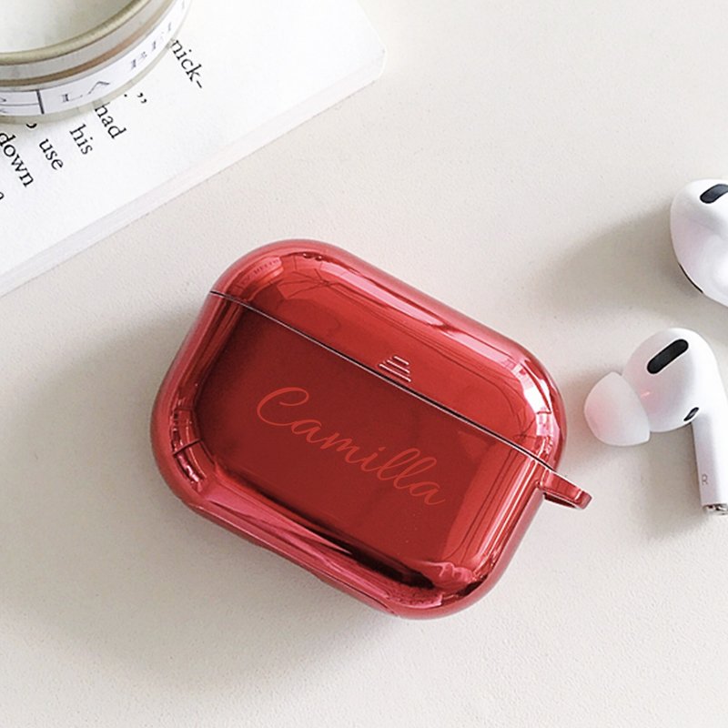 火红色Airpods Pro / Pro 2 电镀金属色矽胶保护套附客制化服务 - 耳机收纳 - 硅胶 红色