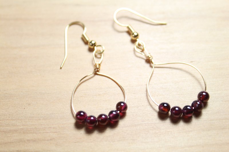 金属线石榴石耳环 可做夹式 大圈圈果串   - 耳环/耳夹 - 宝石 红色
