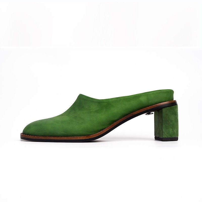 NOUR 5.5 Hertz Mule - Moss Green 青草绿 - 高跟鞋 - 真皮 绿色