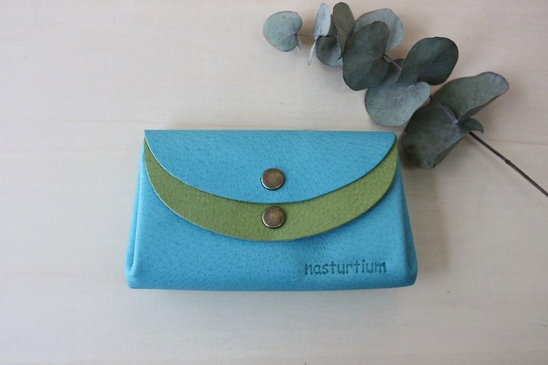 ピッグスキンの小さなお財布　そら色×きみどり - 皮夹/钱包 - 真皮 蓝色