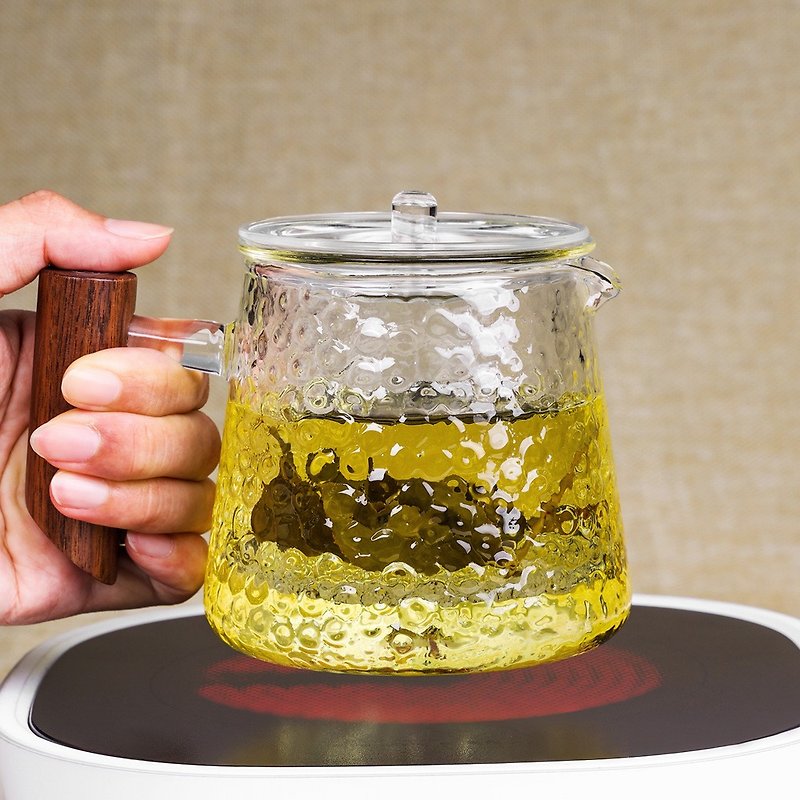 锤纹木玻璃滤茶壶(400ml) - 茶具/茶杯 - 玻璃 咖啡色