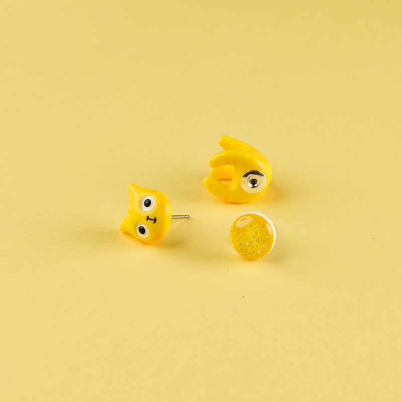 Yellow Polymer Clay Earrings -  Spring Cat Earrings - 耳环/耳夹 - 粘土 黄色