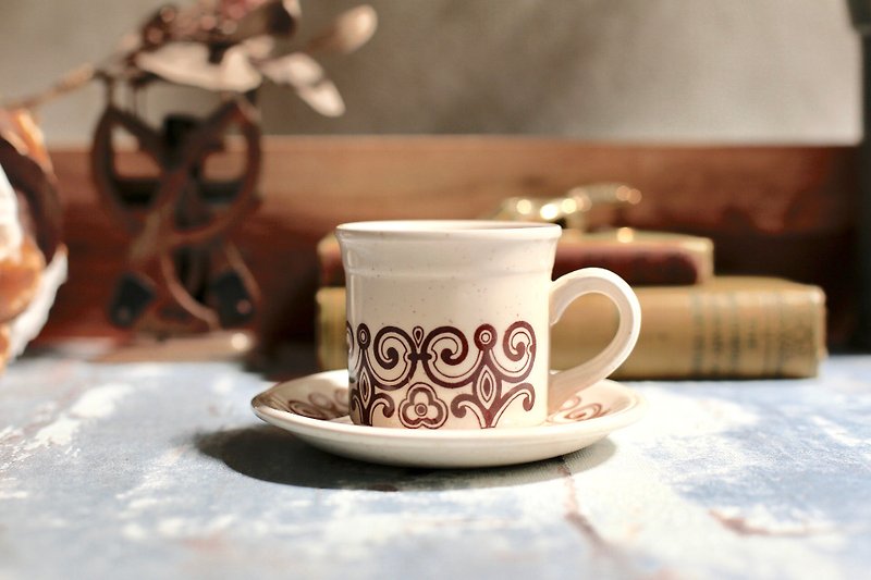 少见英国瓷器老牌Biltons复古花纹咖啡杯/盘组 - 咖啡杯/马克杯 - 瓷 卡其色