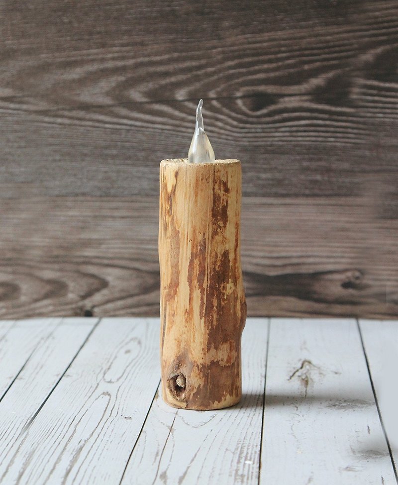 日本Magnets 瑞典风格原木制作仿真LED火焰蜡烛灯(高款) - 灯具/灯饰 - 木头 咖啡色