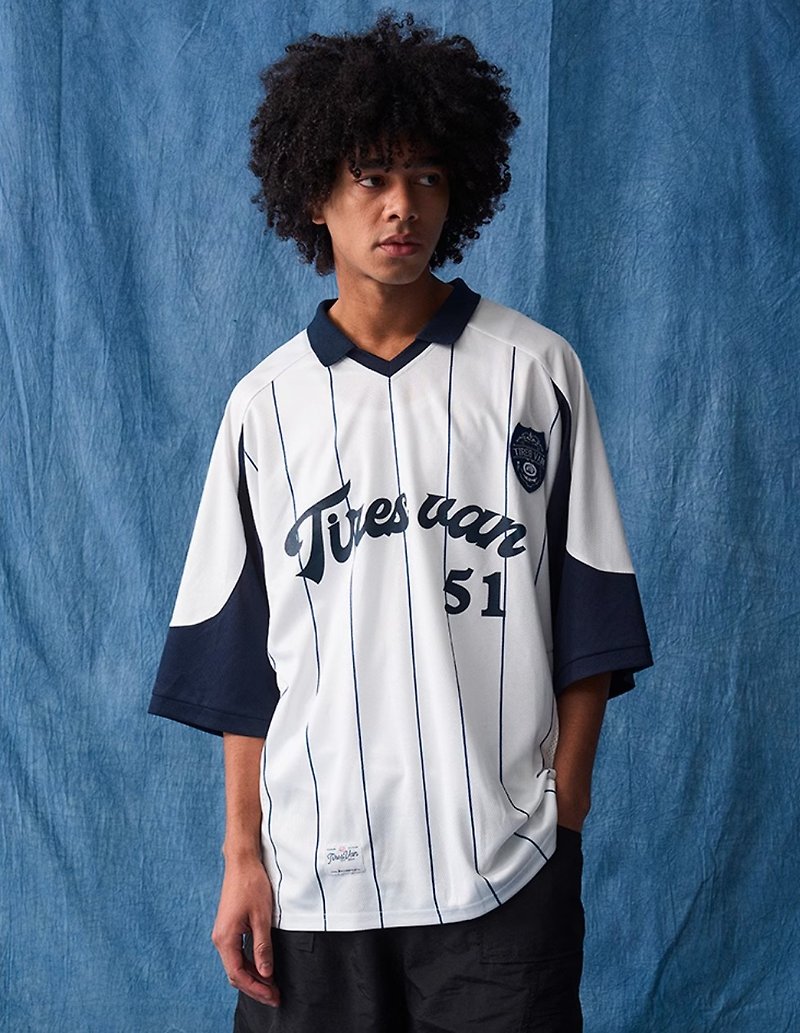 日系复古 运动棒球短袖T恤 - 男装上衣/T 恤 - 其他材质 白色