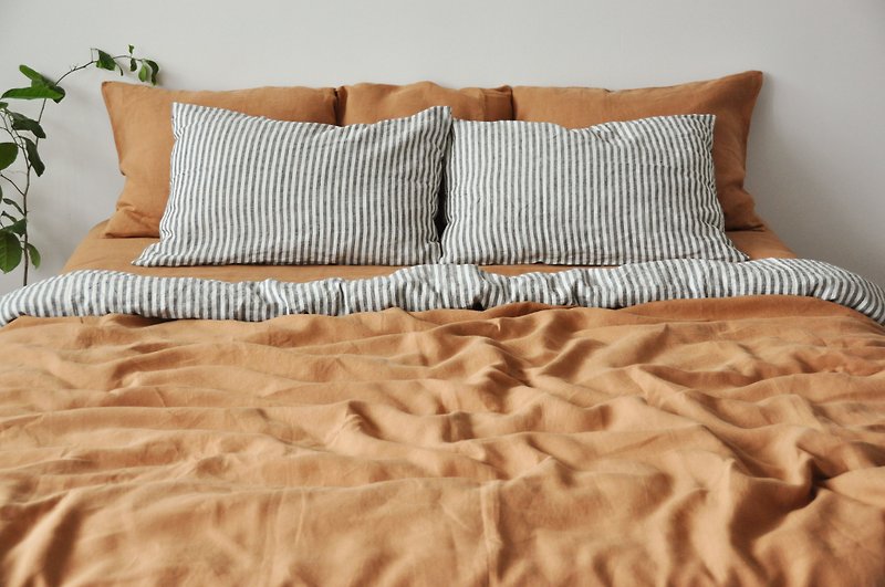 亚麻 寝具 咖啡色 - Clay double-sided linen duvet cover / Softened linen / Comforter cover