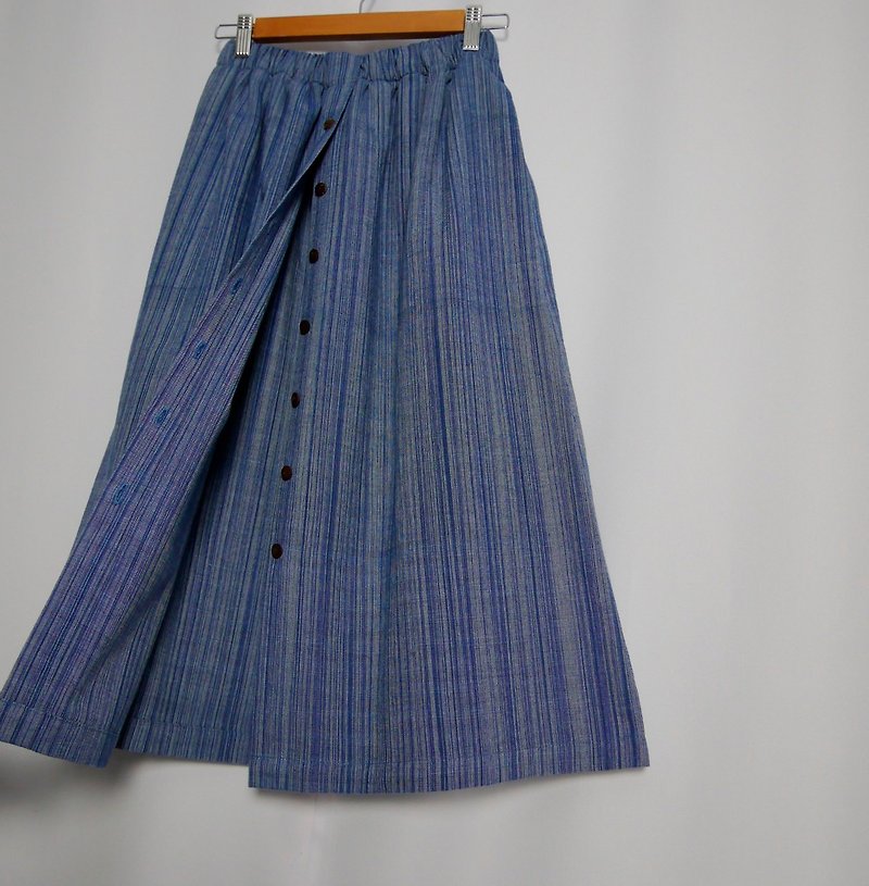 Handwoven cotton skirt (blue - white) - 裙子 - 棉．麻 蓝色