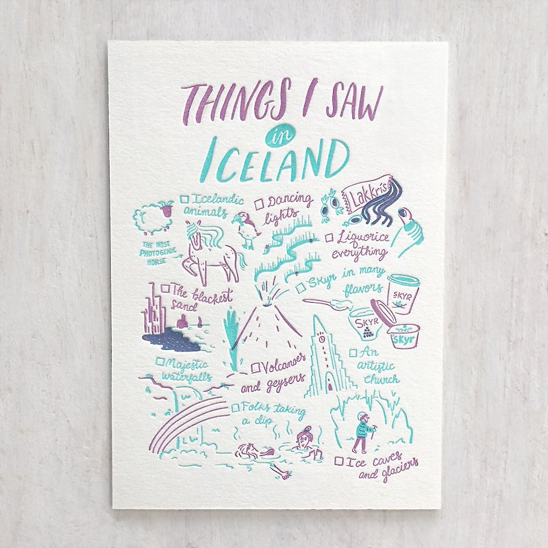 Things I Saw in Iceland Letterpress Postcard - 卡片/明信片 - 纸 紫色