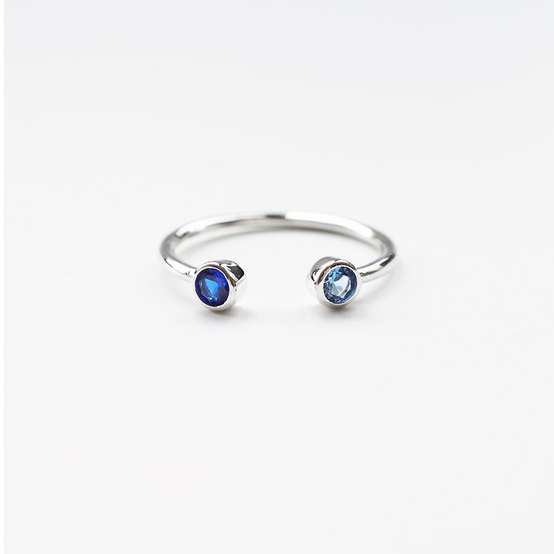 蓝色托帕石蓝宝石开口双宝石戒指 - 925纯银 - 戒指 - 宝石 蓝色