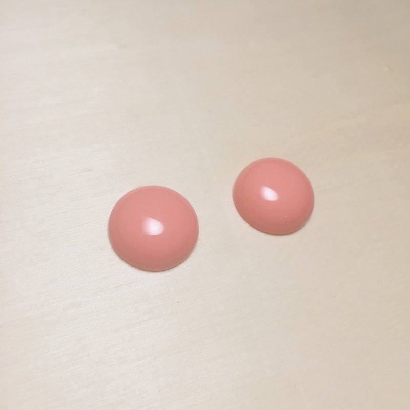 复古粉橘红微凸耳环耳夹 - 耳环/耳夹 - 树脂 粉红色