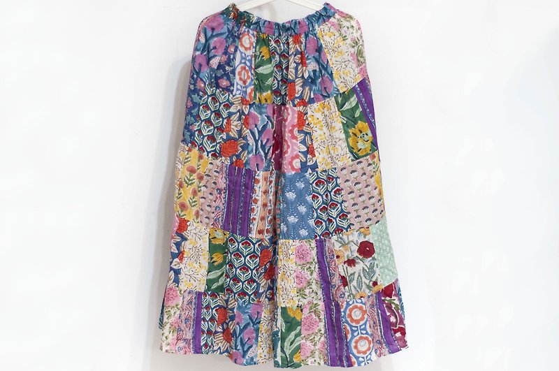 木刻印纯棉裙子 印度纯棉拼布裙 blockprint木刻印长裙-花朵 - 裙子 - 棉．麻 多色