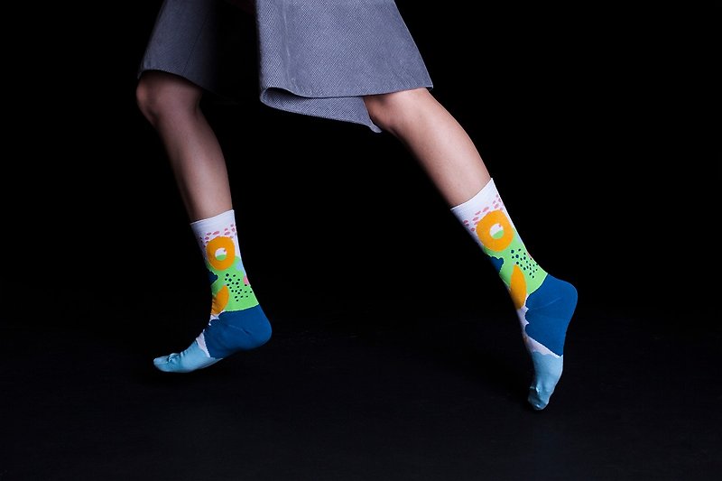 Dear, Buncho系列 水果季节 水蓝色 短袜 男袜 色袜 几何图案 - 袜子 - 棉．麻 蓝色