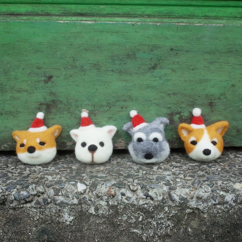 【Q-cute】节庆系列-圣诞节-狗狗头儿-别针/胸针 - 胸针 - 羊毛 多色