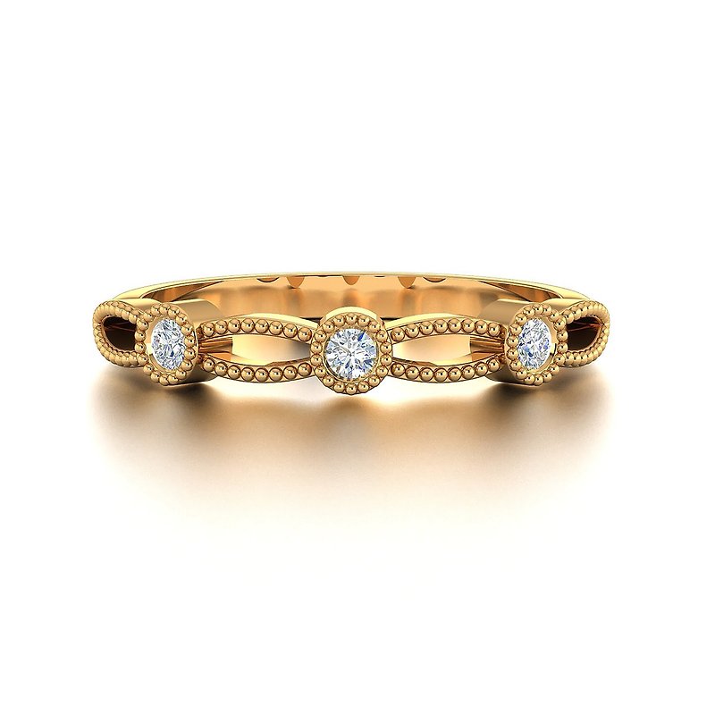 【PurpleMay Jewellery】纯18K玫瑰金缕空蕾丝戒指 婚戒订制 R004 - 戒指 - 钻石 金色