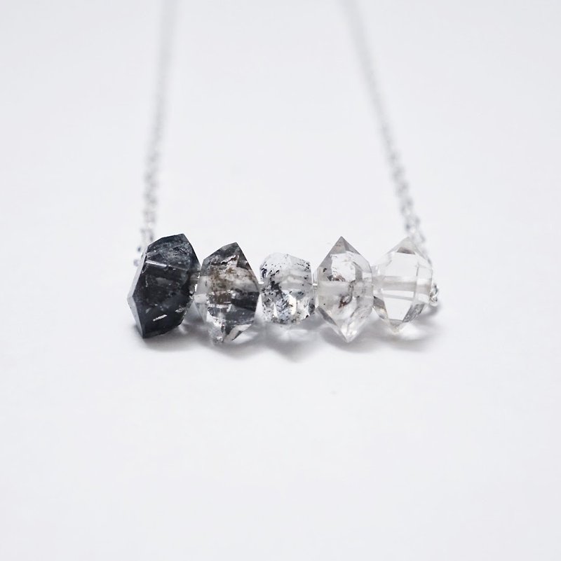 [The Shadow Collection] 925纯银渐变色闪灵石项链 Ombre Gradient Herkimer Diamond 925 Sterling Silver Necklace - 项链 - 宝石 灰色